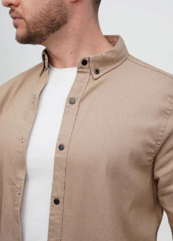 Темно-бежевая джинсовая, кэжуал рубашка однотонная Trend Collection