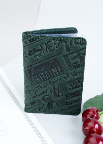 Обложка на ID паспорт, права кожаная "Ukraine" зелена HandyCover (253595742)