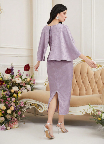 Сиреневое деловое, коктейльное платье платье-кейп, футляр SHEIN бабочки