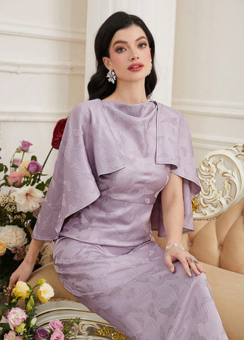 Сиреневое деловое, коктейльное платье платье-кейп, футляр SHEIN бабочки