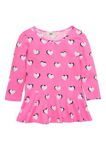 Розовый демисезонный кэжуал лонгслив H&M с сердечками