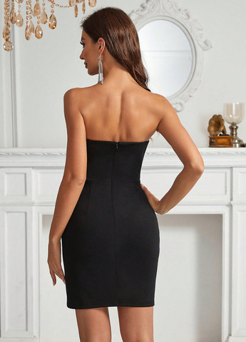 Чорна коктейльна, вечірня сукня бандо SHEIN однотонна