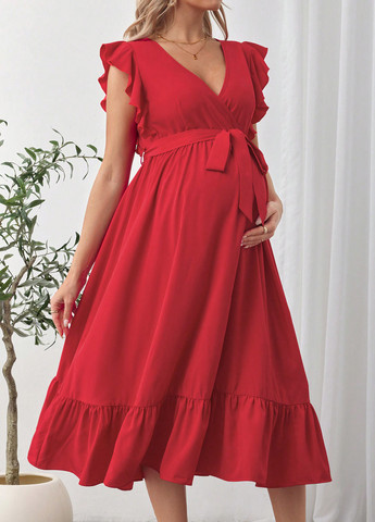 Червона кежуал сукня для вагітних на запах, кльош SHEIN однотонна