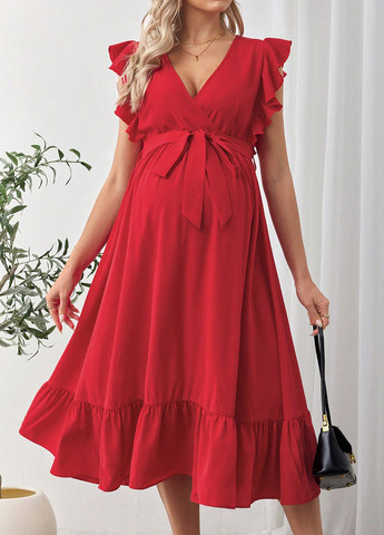 Червона кежуал сукня для вагітних на запах, кльош SHEIN однотонна