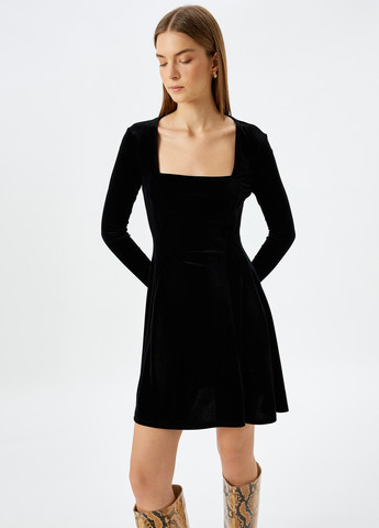 Чорна вечірня сукня кльош KOTON однотонна