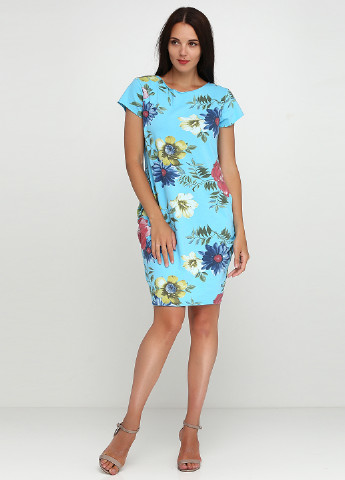 Голубое кэжуал платье платье-футболка Moda in Italy с цветочным принтом
