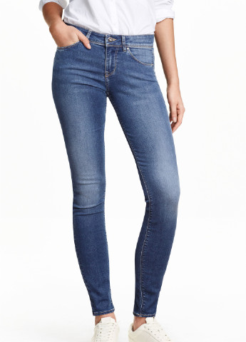 Джинси H&M однотонні сині джинсові трикотаж