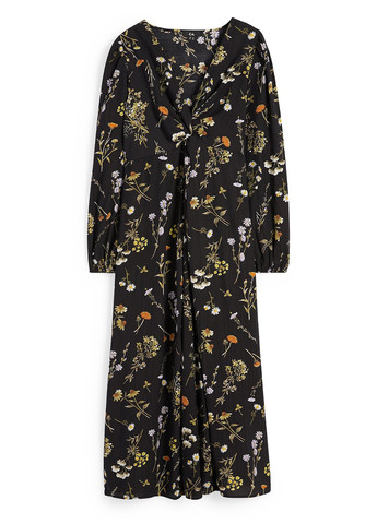 Черное кэжуал платье а-силуэт C&A с цветочным принтом