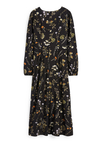 Черное кэжуал платье а-силуэт C&A с цветочным принтом
