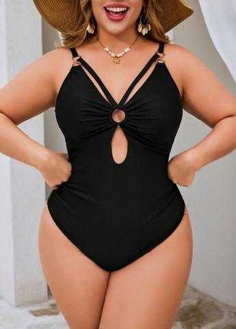 Черный летний купальник слитный, майо SHEIN