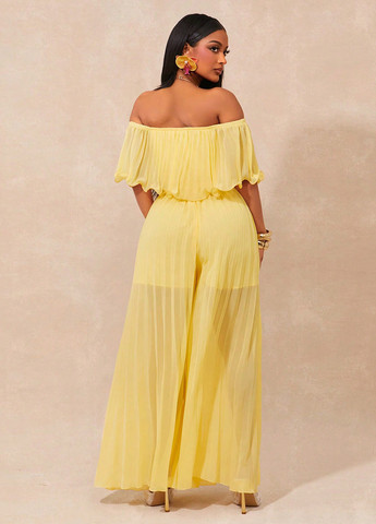 Комбинезон SHEIN комбинезон-брюки однотонный жёлтый кэжуал полиэстер