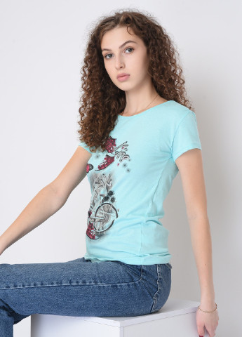 Бирюзовая летняя футболка женская бирюзовая с рисунком Let's Shop