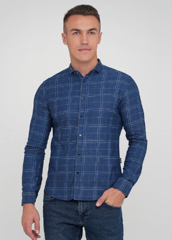 Темно-синяя кэжуал рубашка в клетку Trend Collection