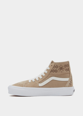 Бежевые кеды Vans Sk8-Hi с логотипом, с белой подошвой, с перфорацией, с вышивкой