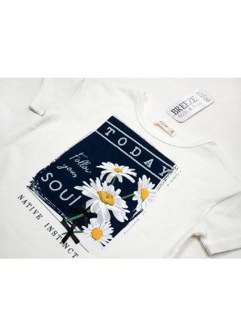 Комбинированная летняя футболка детская с ромашками (13519-128g-beige) Breeze