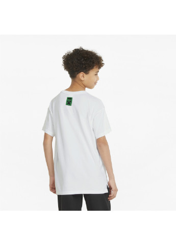 Детская футболка x MINECRAFT Relaxed Youth Tee Puma однотонная белая спортивная полиэстер, хлопок, полиуретан