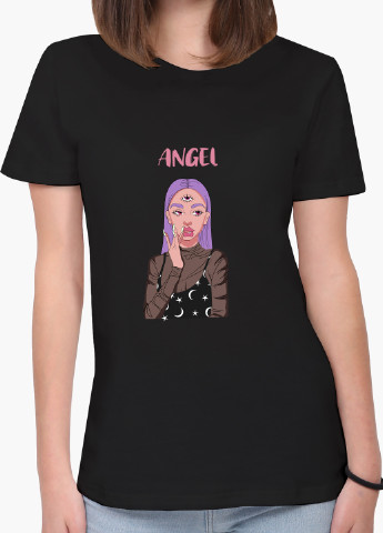 Черная демисезон футболка женская ангел диджитал арт (angel digital art) (8976-1635) xxl MobiPrint