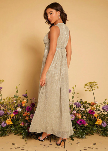 Бежевое вечернее платье в стиле ампир SHEIN однотонное