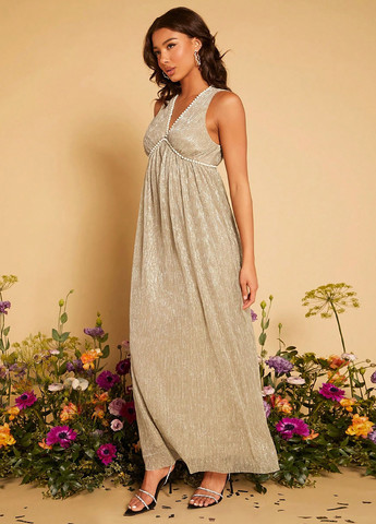 Бежевое вечернее платье в стиле ампир SHEIN однотонное