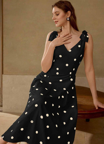 Черное праздничный, кэжуал платье клеш SHEIN в горошек
