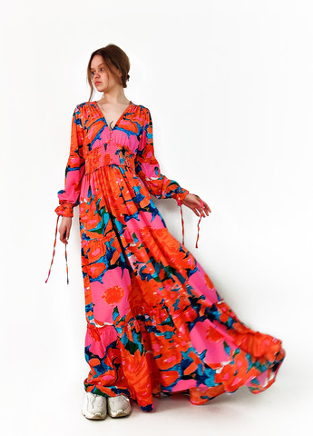 Комбинированное кэжуал платье клеш Boohoo с абстрактным узором
