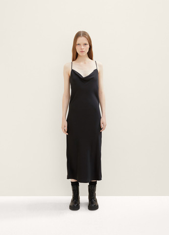 Черное кэжуал платье платье-комбинация Tom Tailor однотонное