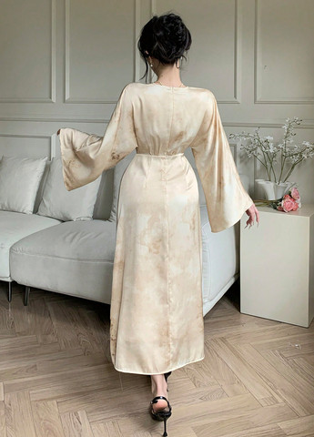 Кремова святковий сукня на запах, а-силует SHEIN тай-дай