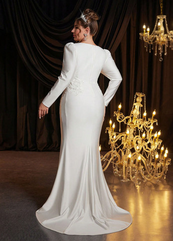 Білий вечірня сукня зі шлейфом SHEIN однотонна