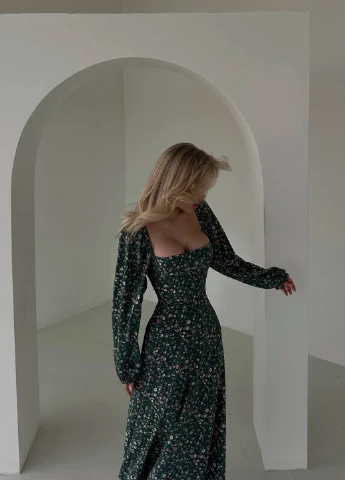 Зеленое кэжуал платье Fashion с цветочным принтом