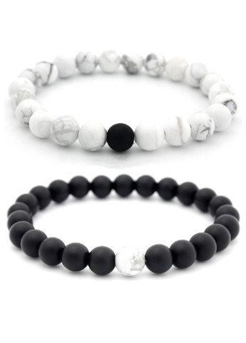 Парные браслеты для влюбленных из черных и белых натуральных камней No Brand (254401080)