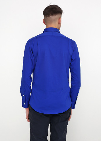 Синяя кэжуал рубашка однотонная Ralph Lauren с длинным рукавом