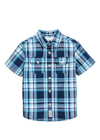 Синяя кэжуал рубашка в клетку H&M с коротким рукавом
