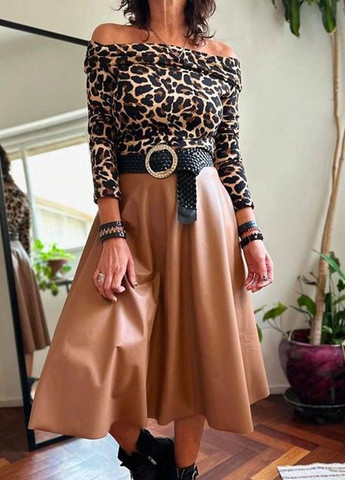 Коричневий демісезонний костюм (лонгслів, спідниця) SHEIN