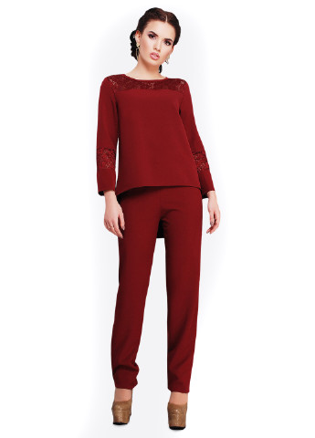 Костюм (блуза, брюки) Fashion Up брючный однотонный бордовый кэжуал