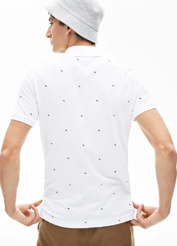 Белая футболка-поло для мужчин Lacoste с геометрическим узором