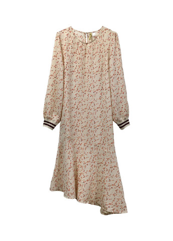 Бежевое кэжуал платье а-силуэт H&M с цветочным принтом