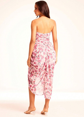 Комбинированное кэжуал платье с открытыми плечами SHEIN с цветочным принтом