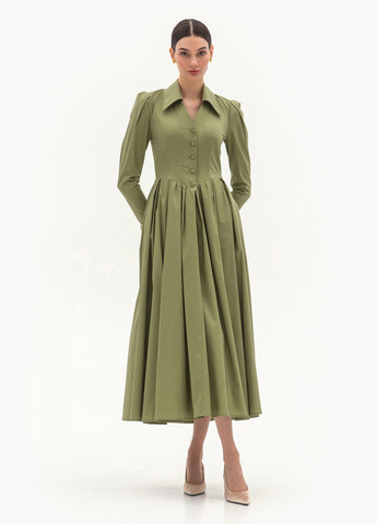Оливковое кэжуал платье клеш BGL однотонное