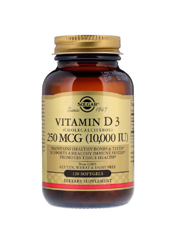 Витамин D Vitamin D3 Cholecalciferol 10,000 IU 120 Softgels Solgar (253432525)