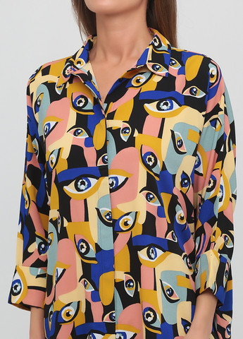 Комбинированное кэжуал платье а-силуэт, рубашка Monki с абстрактным узором