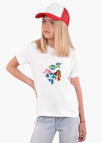 Біла демісезонна футболка дитяча робокар поли (robocar poli) білий (9224-1618) 164 см MobiPrint