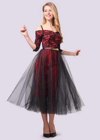 Комбинированное коктейльное платье пачка Agata Webers с цветочным принтом