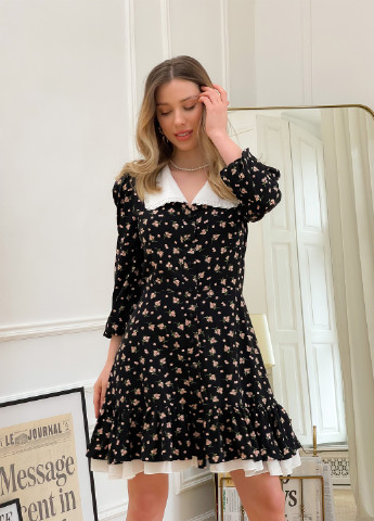 Чорна кежуал сукня сукня-сорочка Тю-Тю! з квітковим принтом