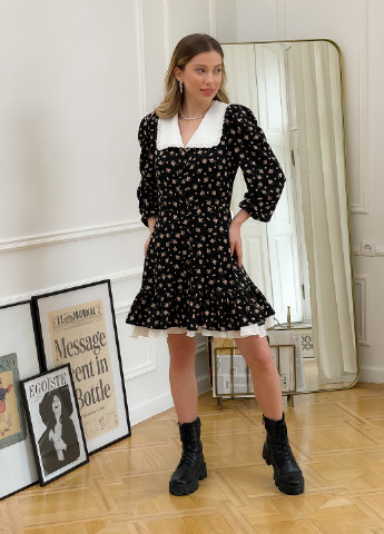 Чорна кежуал сукня сукня-сорочка Тю-Тю! з квітковим принтом