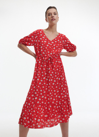 Красное кэжуал платье а-силуэт Reserved с цветочным принтом