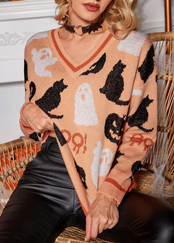 Персиковый демисезонный пуловер пуловер SHEIN