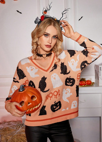 Персиковый демисезонный пуловер пуловер SHEIN