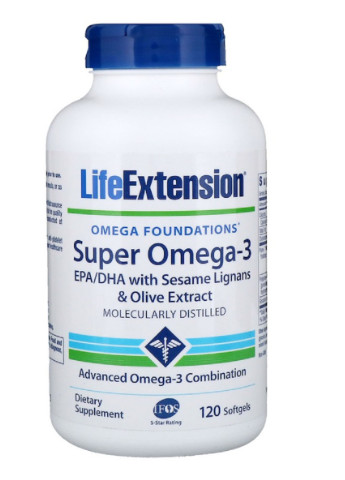 Супер Омега-3, Omega Foundations, Super Omega-3,, 120 желатинових капсул Life Extension (225714710)