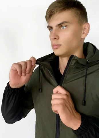 Комбінована демісезонна куртка softshell light хакі-чорна Intruder