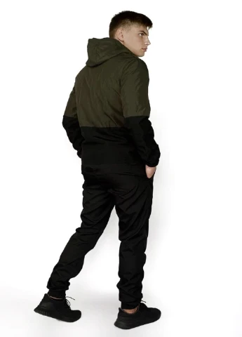 Комбінована демісезонна куртка softshell light хакі-чорна Intruder